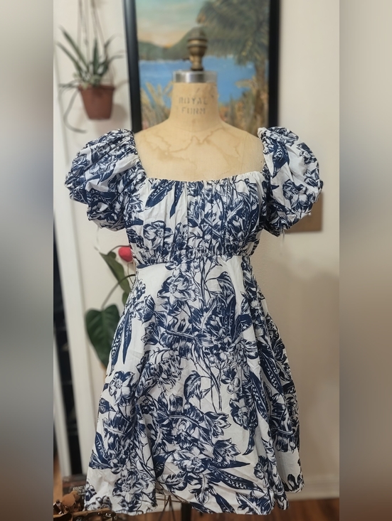 Abercrombie & Fitch Dresses & Skirts - Abercrombie & Fitch blue floral Emerson Poplin Puff Sleeve Mini Dress.